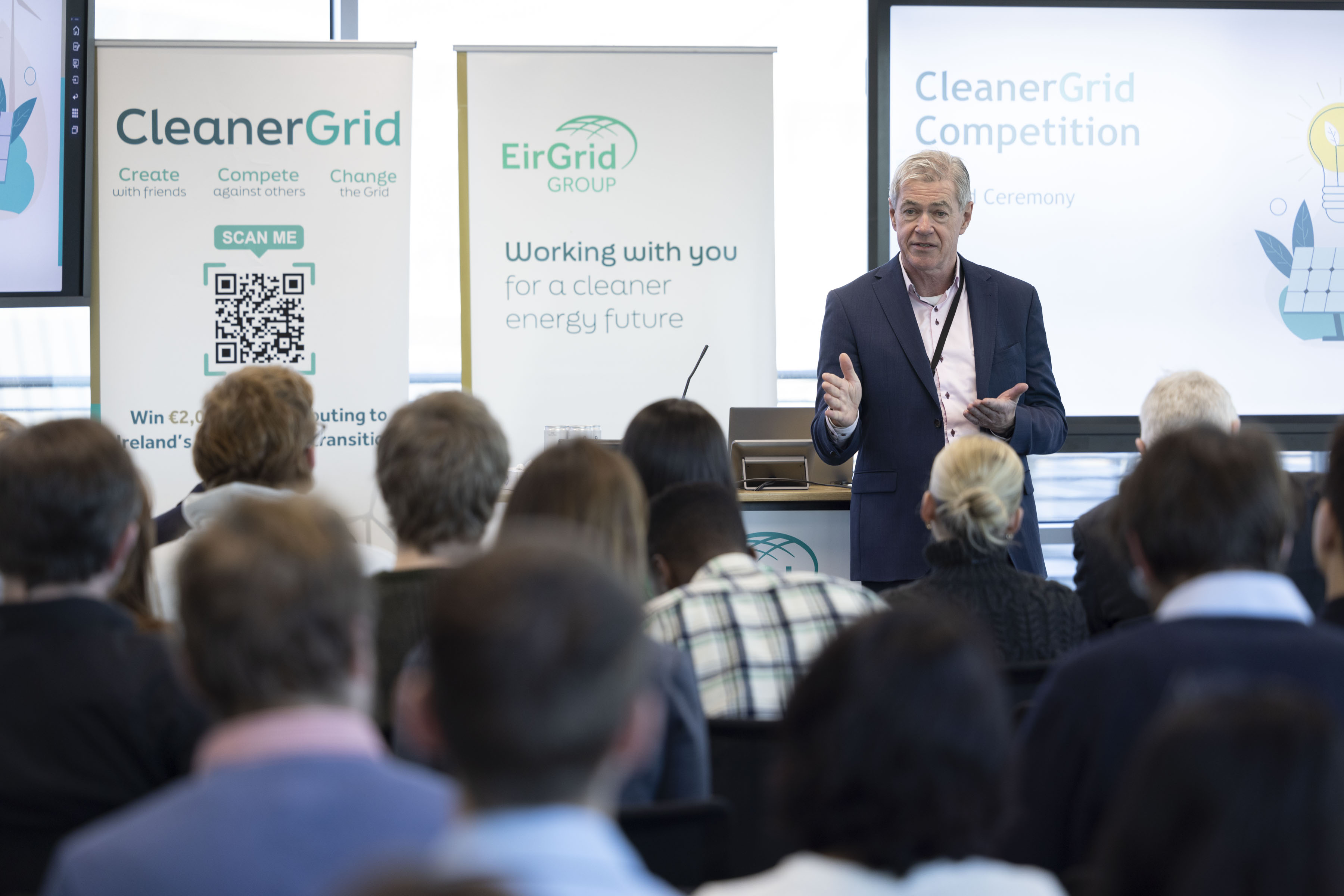 EirGrid Chief Executive Mark Foley speaks at the CleanerGrid final
