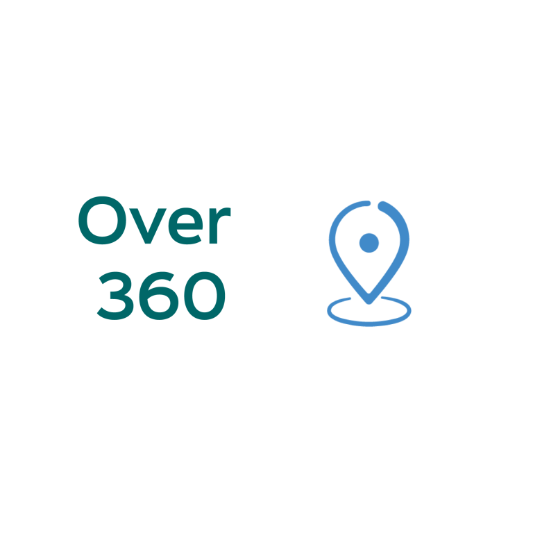 An illustration showing Over 360 and a location icon